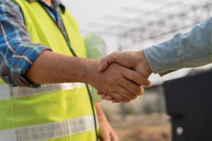 Construction Worker Team Hands Shaking Greeting Start Up Plan Ne