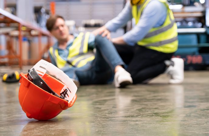 Selective Focus At Hat, Men Worker Feel Painful And Hurt From Th